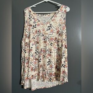Floral Sleeveless Top - Cream and Orange